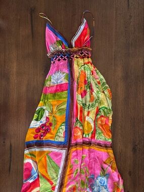 FARM Rio Summer Picnic Macrame Yoke Maxi Dress - Size S